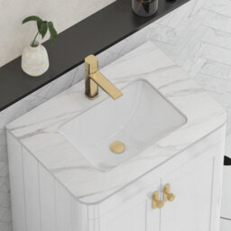 Royal Bathrooms Henley 600mm Gloss White Floor Standing Vanity Unit 2 Door With Undrilled Carrara White Top & Brushed Brass Knob - thumbnail 6