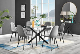 Furniturebox Uk Novara Black Leg 120Cm Round Glass Dining Table & 6 Grey Corona Black Leg Chairs - thumbnail 1