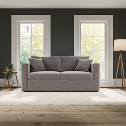 Oxford Grey Fabric 3-Seater Sofa Bed Convertible Design, Foam & Fibre Cushions, Glides For Easy Movement, Accent Pillows Included - thumbnail 3