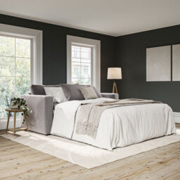 Oxford Grey Fabric 3-Seater Sofa Bed Convertible Design, Foam & Fibre Cushions, Glides For Easy Movement, Accent Pillows Included - thumbnail 4
