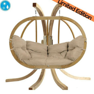 Amazonas Globo Royal Wooden Double Hanging Egg Chair Set Sahara - image 1