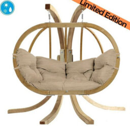 Amazonas Globo Royal Wooden Double Hanging Egg Chair Set Sahara