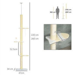 220-260Cm Kitten Tower, Multi-Layer Floor To Ceiling Cat Tree, Yellow - thumbnail 2