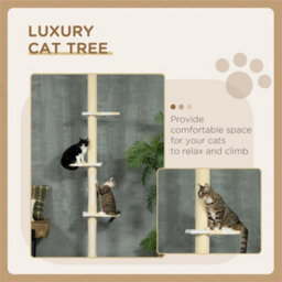220-260Cm Kitten Tower, Multi-Layer Floor To Ceiling Cat Tree, Yellow - thumbnail 5