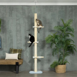 220-260Cm Kitten Tower, Multi-Layer Floor To Ceiling Cat Tree, Yellow - thumbnail 6