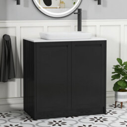Royal Bathrooms Royal Bathroom Elmore 800mm Matt Nocturne Black Freestanding Bathroom Vanity Unit 2 Door Plain White Worktop With Qubix Basin - thumbnail 1
