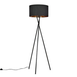 Valuelights Camden Black Tripod Floor Lamp With Black/gold Shade