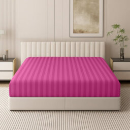 Oxford Homeware Pink Satin Stripe Fitted Sheet 40Cm Extra Deep Pocket Easy Care Bedding Sheet (W)137Cmx(L)191Cm (Double) - thumbnail 1