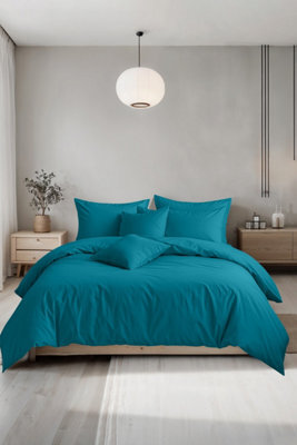 Plain Dyed Easy Care Polycotton Duvet Cover And Pillowcase/s Set Bed Linen Teal - image 1