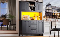 Btm Tall Snack Kitchen Cabinet 120 X 40 X 180 Cm Sideboard With 3 Drawers Led Lighting For Dining Living Room Black - thumbnail 3