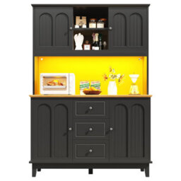 Btm Tall Snack Kitchen Cabinet 120 X 40 X 180 Cm Sideboard With 3 Drawers Led Lighting For Dining Living Room Black - thumbnail 9