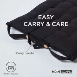 Homescapes Black Seat Pads 100% Cotton Chair Cushions 40X40 Cm, Set Of 6 Plain Chair Pads For Dining, Kitchen Or Garden Outdoor - thumbnail 6