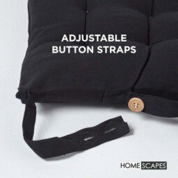 Homescapes Black Seat Pads 100% Cotton Chair Cushions 40X40 Cm, Set Of 6 Plain Chair Pads For Dining, Kitchen Or Garden Outdoor - thumbnail 5