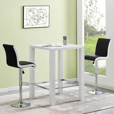 Furniture in Fashion Jam Square Glass White Gloss Bar Table 2 Ritz Black White Stool - image 1