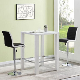 Furniture in Fashion Jam Square Glass White Gloss Bar Table 2 Ritz Black White Stool - thumbnail 1