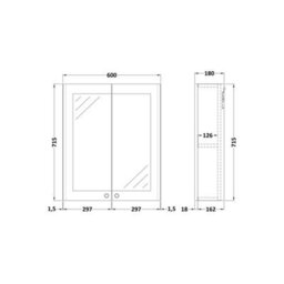 FNX Bathrooms Heritage 600mm 2 Door Satin White Wall Hung Mirror Cabinet Traditional 715mm - thumbnail 2