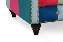 Multicoloured Velvet Patchwork 2 Seater Scroll Arm Chesterfield Sofa - thumbnail 7