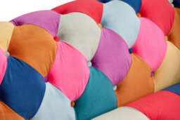 Multicoloured Velvet Patchwork 2 Seater Scroll Arm Chesterfield Sofa - thumbnail 4