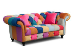 Multicoloured Velvet Patchwork 2 Seater Scroll Arm Chesterfield Sofa - thumbnail 3