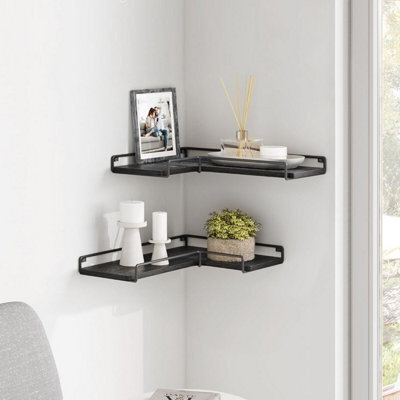 Songmics Vasagle Floating Shelves, Set Of 2, L-Shaped Corner Shelves For Wall, Corner Wall Shelf, Industrial, Black - image 1