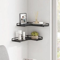 Songmics Vasagle Floating Shelves, Set Of 2, L-Shaped Corner Shelves For Wall, Corner Wall Shelf, Industrial, Black - thumbnail 1