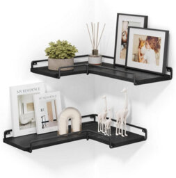 Songmics Vasagle Floating Shelves, Set Of 2, L-Shaped Corner Shelves For Wall, Corner Wall Shelf, Industrial, Black - thumbnail 7