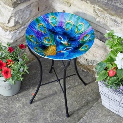 Marco Paul Peacock Glass Birdbath - image 1
