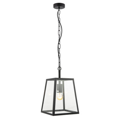 Happy Homewares Classic Lantern Pendant Ceiling Light In Matte Black With Clear Glass Sides - image 1