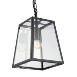 Happy Homewares Classic Lantern Pendant Ceiling Light In Matte Black With Clear Glass Sides - thumbnail 2