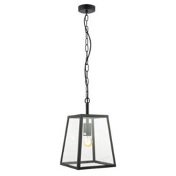 Happy Homewares Classic Lantern Pendant Ceiling Light In Matte Black With Clear Glass Sides - thumbnail 1