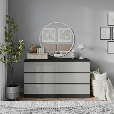 Urbn-Living Urbnliving 120Cm Width Black Wooden Chest Of Grey 6 Drawers Bedroom Furniture Storage Bedside Table Modern Cabinet - image 1