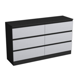 Urbn-Living Urbnliving 120Cm Width Black Wooden Chest Of Grey 6 Drawers Bedroom Furniture Storage Bedside Table Modern Cabinet - thumbnail 3