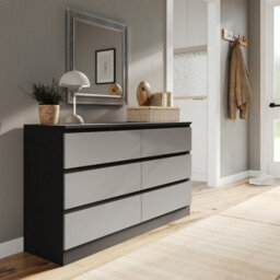 Urbn-Living Urbnliving 120Cm Width Black Wooden Chest Of Grey 6 Drawers Bedroom Furniture Storage Bedside Table Modern Cabinet - thumbnail 2