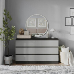 Urbn-Living Urbnliving 120Cm Width Black Wooden Chest Of Grey 6 Drawers Bedroom Furniture Storage Bedside Table Modern Cabinet - thumbnail 1