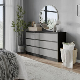 Urbn-Living Urbnliving 120Cm Width Black Wooden Chest Of Grey 6 Drawers Bedroom Furniture Storage Bedside Table Modern Cabinet - thumbnail 4