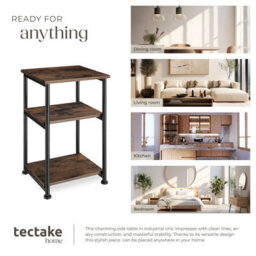 Tectake Bedside Table Memphis - Industrial Style, With 3 Shelves, 34 X 30 X 59 Cm - Industrial Wood Dark, Rustic - thumbnail 7