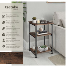 Tectake Bedside Table Memphis - Industrial Style, With 3 Shelves, 34 X 30 X 59 Cm - Industrial Wood Dark, Rustic - thumbnail 2