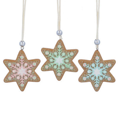 Gisela Graham Christmas Set Of 3 Gingerbread Star-Shaped Christmas Tree Decorations, 6.5 X 0.5 Cm Each