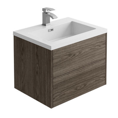 Plum&clay Borneo Dark Wood Wall Hung Vanity Unit & Basin Set (W)600mm (H)470mm - image 1