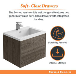 Plum&clay Borneo Brown Dark Wood Wall Hung Vanity Unit & Basin Set Bathroom Furniture (W)600mm (H)470mm - thumbnail 3