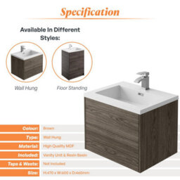 Plum&clay Borneo Brown Dark Wood Wall Hung Vanity Unit & Basin Set Bathroom Furniture (W)600mm (H)470mm - thumbnail 4