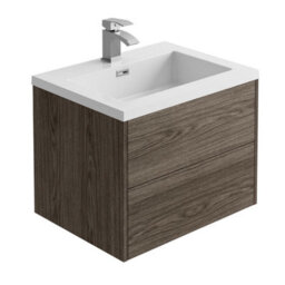 Plum&clay Borneo Brown Dark Wood Wall Hung Vanity Unit & Basin Set Bathroom Furniture (W)600mm (H)470mm