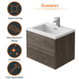 Plum&clay Borneo Brown Dark Wood Wall Hung Vanity Unit & Basin Set Bathroom Furniture (W)600mm (H)470mm - thumbnail 5