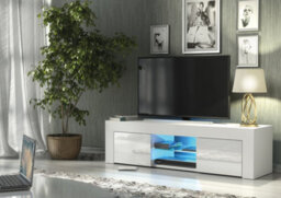 Loom Tv Unit 130Cm White With High Gloss Doors And Led Lighting - Creative Furniture - thumbnail 2