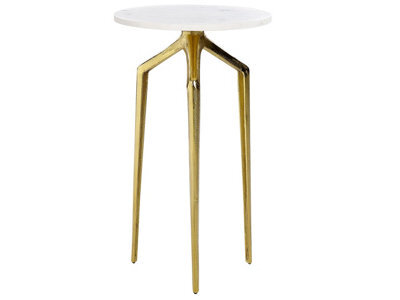 Beliani Round White Marble Side Table With Gold Legs 30Cm - image 1