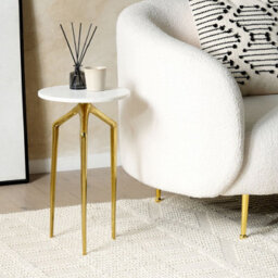 Beliani Round White Marble Side Table With Gold Legs 30Cm - thumbnail 2