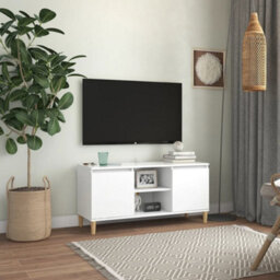 Berkfield Sturdy Tv Cabinet With Solid Wood Legs White 103.5X35X50 Cm - thumbnail 2