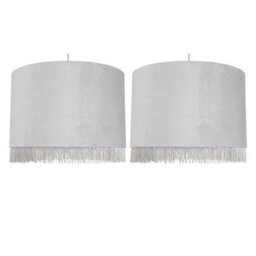 First Choice Lighting Set Of 2 Fringed Silvery Grey 38Cm Fringed Velvet Pendant Shades - thumbnail 1