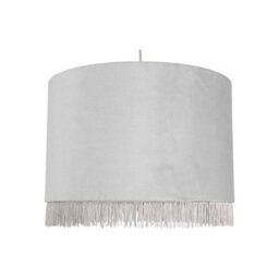 First Choice Lighting Set Of 2 Fringed Silvery Grey 38Cm Fringed Velvet Pendant Shades - thumbnail 2