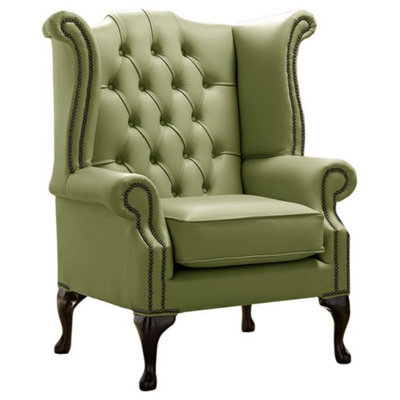 Chesterfield High Back Wing Chair Shelly Mountain Tree Leather Bespoke In Queen Anne Style - image 1
